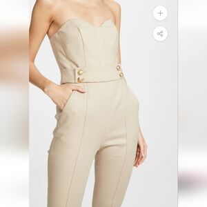 Joanna Khaki stretch Linen strapless Jumpsuit